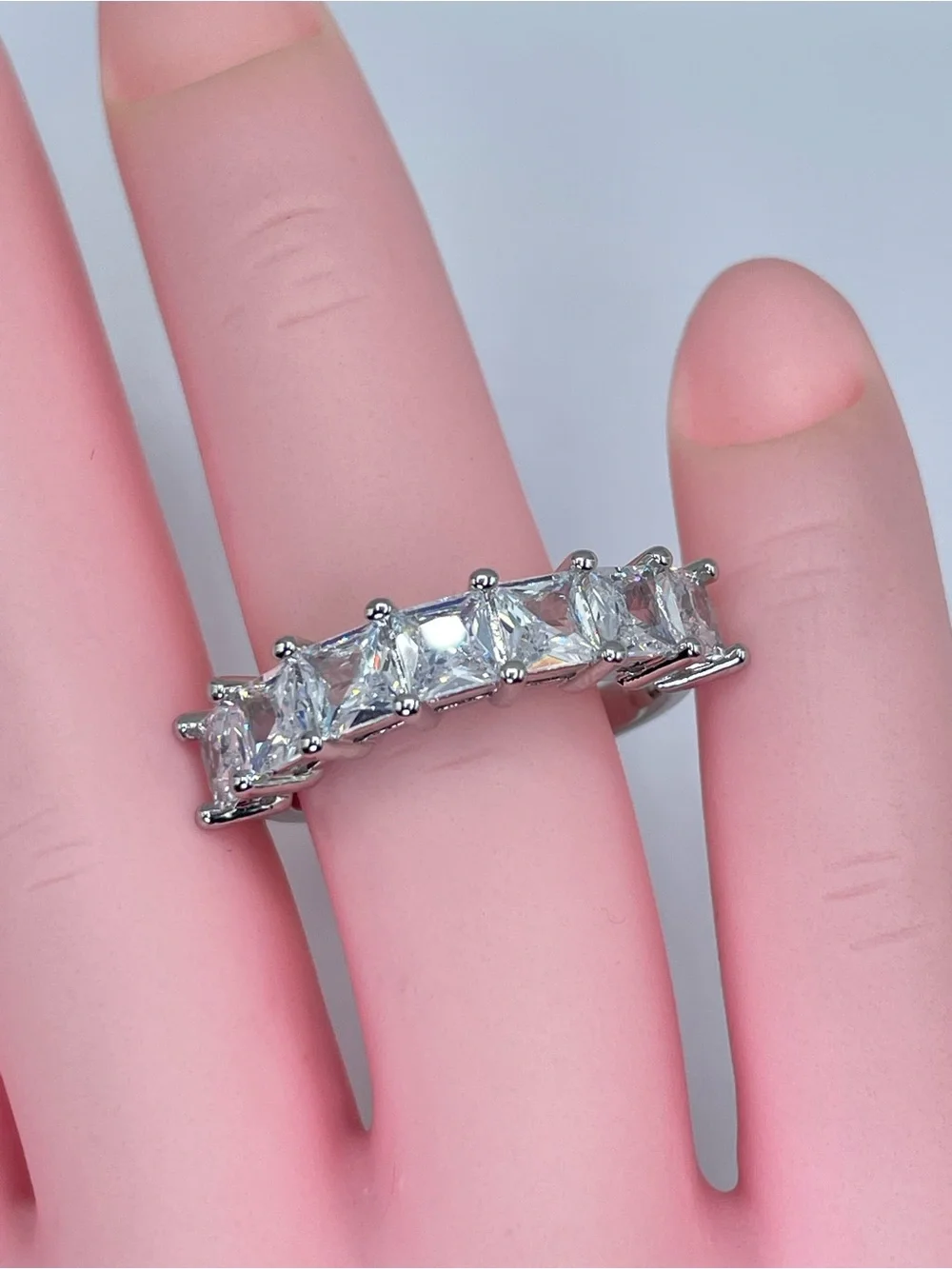 Swarovski Crystal Elements White Princess Cut Crystal Half Eternity Band Ring 7